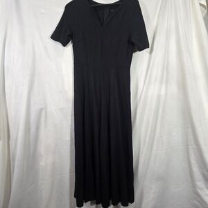Soft Surroundings Petite 10P Maxi Dress Black‎ Short Sleeve Stretch V-Neck LBD